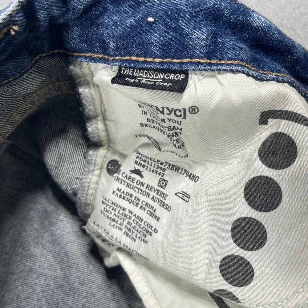 BlankNYC The Madison Crop Jeans Women 28 Blue Distressed High Rise Raw Hem NWT‎
